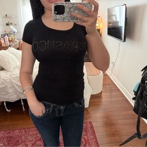 Parasuco rhinestones logo Tee with a Lace Back
